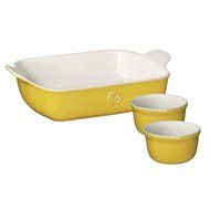 Emile Henry Modern Classics Rectangular Baking Dish W/ Ramekins, Leaves Yellow