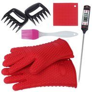 Foreasy New 5 Kinds BBQ Tool Sets,1 Pair Silicone Oven Mitts,1 Pair Meat Claws,1 BBQ Grill Thermometer,1 Pot Holder...