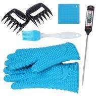 Foreasy New 5 Kinds BBQ Tool Sets,1 Pair Silicone Oven Mitts,1 Pair Meat Claws,1 BBQ Grill Thermometer,1 Pot Holder... N10