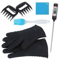 Foreasy New 5 Kinds BBQ Tool Sets,1 Pair Silicone Oven Mitts,1 Pair Meat Claws,1 BBQ Grill Thermometer,1 Pot Holder... N22