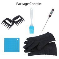 Foreasy New 5 Kinds BBQ Tool Sets,1 Pair Silicone Oven Mitts,1 Pair Meat Claws,1 BBQ Grill Thermometer,1 Pot Holder... N24