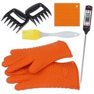 Foreasy New 5 Kinds BBQ Tool Sets,1 Pair Silicone Oven Mitts,1 Pair Meat Claws,1 BBQ Grill Thermometer,1 Pot Holder... N27