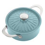 Rachael Ray Cucina Hard Porcelain Enamel Nonstick Covered Round Casserole, 4.5-Quart, Agave Blue N4