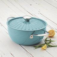 Rachael Ray Cucina Hard Porcelain Enamel Nonstick Covered Round Casserole, 4.5-Quart, Agave Blue N6