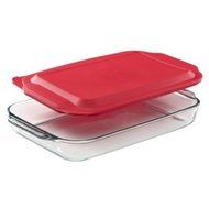 4 Qt Oblong Baking Dish with Red Plastic Cover