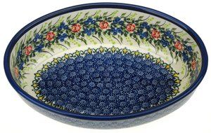 Ceramika Boleslawiecka Kalich Polish Hand Painted Oval Baking Dish - 9.75&quot; x 6.75&quot; x 2.75&quot; (Blueberries) N3