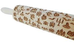 Bopstyle Wooden Laser Engraved Rolling Pin with Halloween Pattern for Embossed Cookies (15&quot; x 1.96&ldquo;, Style-1) N2