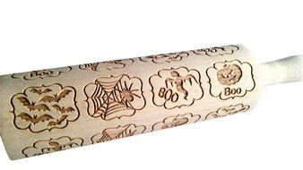 Bopstyle Wooden Laser Engraved Rolling Pin with Halloween Pattern for Embossed Cookies (15&quot; x 1.96&ldquo;, Style-1) N8