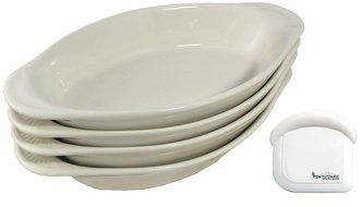 ITI Ceramic Oval Rarebit / Au Gratin Baking Dish with Pan Scraper, Set of 4 (15 Ounce, Bone White) N3