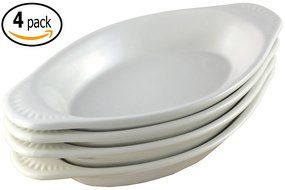 ITI Ceramic Oval Rarebit / Au Gratin Baking Dish with Pan Scraper, Set of 4 (15 Ounce, Bone White) N5