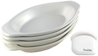 ITI Ceramic Oval Rarebit / Au Gratin Baking Dish with Pan Scraper, Set of 4 (15 Ounce, Bone White) N7
