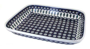 Polish Pottery Peacock Large Rectangular Baker