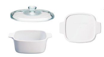 Just White Pyroceram 1.5 L Casserole Bundle: Casserole with Glass Lid and Plastic Lid