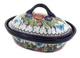 Polish Pottery Floral Butterfly Roaster with Lid
