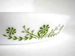 Vintage Glasbake Divided Casserole J2352 Green Daisy