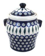 Polish Pottery Peacock Large Canister