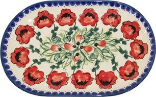 Boleslawiec Stoneware - Polish Pottery 9 1/4&quot; Oval Serving Platter - Eva&#039;s Collection &quot;Poppy Field&quot;