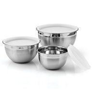Cook N Home 3-piece Mixing Bowl Set with Plastic Lid
