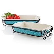 4 Piece Stoneware Bakeware Set with Metal Racks (Blue)