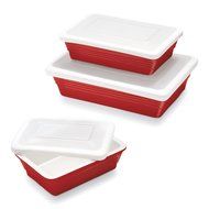 Sur La Table Red Oven-to-Table Bakers with Lids M91/M92/M93 WIN , Set of 3
