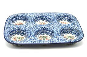 Polish Pottery Muffin Pan - Crimson Bells