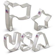 Ann Clark 4th of July Patriotic Cookie Cutter Set - 5 Piece - USA, Flag &amp; Star - Tin Plated Steel