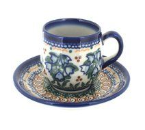 Polish Pottery Bluebell Espresso Cup &amp; Saucer