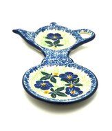 Polish Pottery Tea Bag &amp; Mug Holder - Blue Pansy