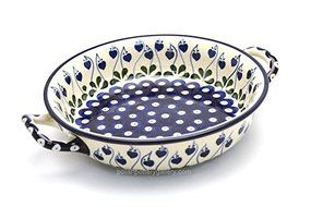 Polish Pottery Baker - Round with Handles - Medium - Bleeding Heart