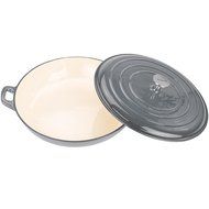 Zelancio 3 Quart Cast Iron Enamel Covered Casserole Cooking Dish Porcelain Braiser (Gray) N3