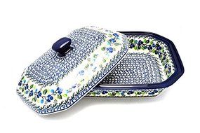 Polish Pottery Baker - Rectangular Covered - Large - Blue Berries