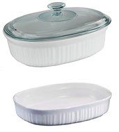 French White Oval Casserole Three Piece Bundle: 1.5 Quart, 2.5 Quart and Glass Lid