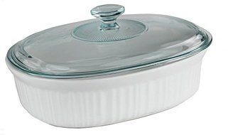 French White Oval Casserole Three Piece Bundle: 1.5 Quart, 2.5 Quart and Glass Lid N3