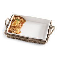 Mud Pie Rectangle Baker in Willow Basket, White