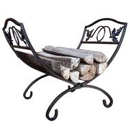 Amagabeli Fire Wood Log Holder Leaf Design Fireplace Firewood Rack , Black , Metal