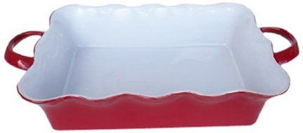 EuroCeramica Wavy Rectangular Baker with Handles, Large, Red