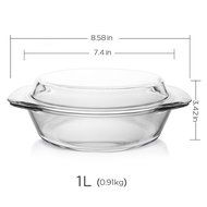Glass Bakeware, Glencreag 1 Liter Round Clear Tempered Glass Casserole Baking Dish with Lid, Heat-resistant and...