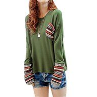 AIMTOPPY Womens Long Sleeve Round Neck Loose Shirt Blouse Tops (XXL, Green)