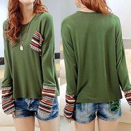 AIMTOPPY Womens Long Sleeve Round Neck Loose Shirt Blouse Tops (XXL, Green) N4