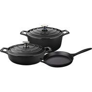 La Cuisine LC 2640 5 Piece Enameled Cast Iron Round Casserole Cookware Set, Slate Black