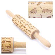 Cat Rolling Pin Yummy Sam Baking Pin Rod Laser Engraved Wood with Cat Design 13.4 inches Embossed Hardwood Cylinder... N4