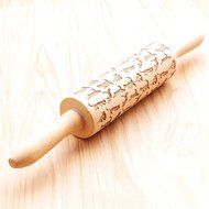 Cat Rolling Pin Yummy Sam Baking Pin Rod Laser Engraved Wood with Cat Design 13.4 inches Embossed Hardwood Cylinder... N7