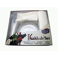 Kiddush Dinnerware Set 1 Tablecloth 20 Napkins 15 Plates 15 Tumblers 15 Shot Cups 20 Forks/Set of 6
