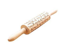 Hardwood Laser Engraved Rolling Pin with Cat Pattern for Cookies and Pizza