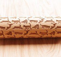 Hardwood Laser Engraved Rolling Pin with Cat Pattern for Cookies and Pizza N2