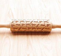 Hardwood Laser Engraved Rolling Pin with Cat Pattern for Cookies and Pizza N3