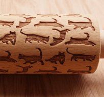 Hardwood Laser Engraved Rolling Pin with Cat Pattern for Cookies and Pizza N4