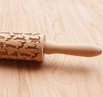 Hardwood Laser Engraved Rolling Pin with Cat Pattern for Cookies and Pizza N5