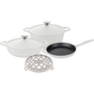 La Cuisine LC 2880MB 6 Piece Pro Enameled Cast Iron Round Casserole/Trivet Cookware Set, White