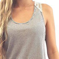 AIMTOPPY Women Summer Lace Vest Top Short Sleeve Blouse Casual Tank Tops T-Shirt (M, Gray) N2